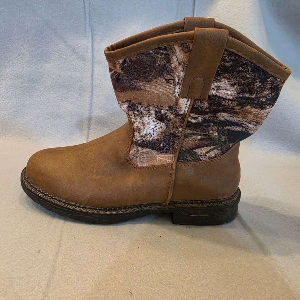Max Western Boots Kids 4M Brown Camo Good Pull On Rugged - Picture 8 of 16